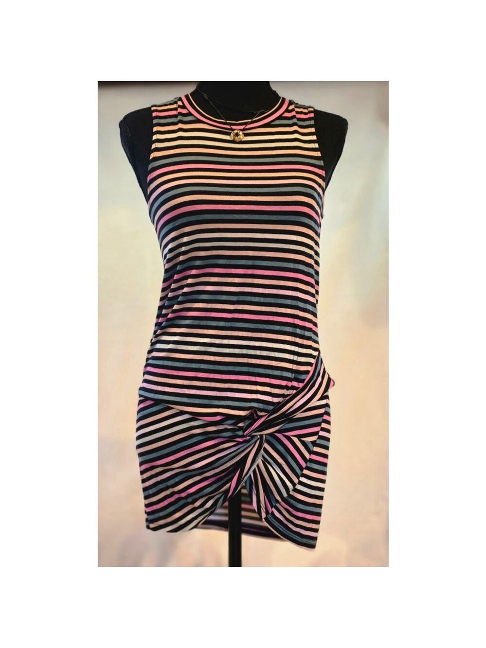 Striped Sleeveless Tunic Dress Knot
